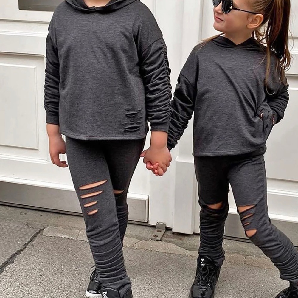 FASHION Nova Kids Mini Ready And Ruched Legging Set - Charcoal. (12) NWT